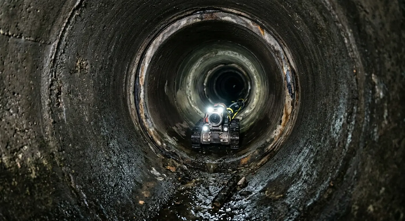 Robotic sewer camera inspecting pipe interior for Sewer Line Cleaning in Potsdam