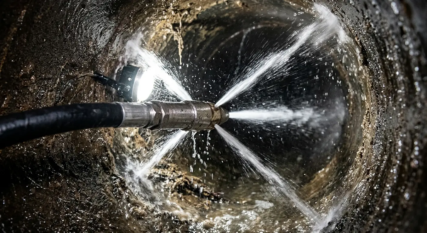 High-pressure hydro jetting nozzle cleaning sewer pipe for Sewer Line Relining in Potsdam